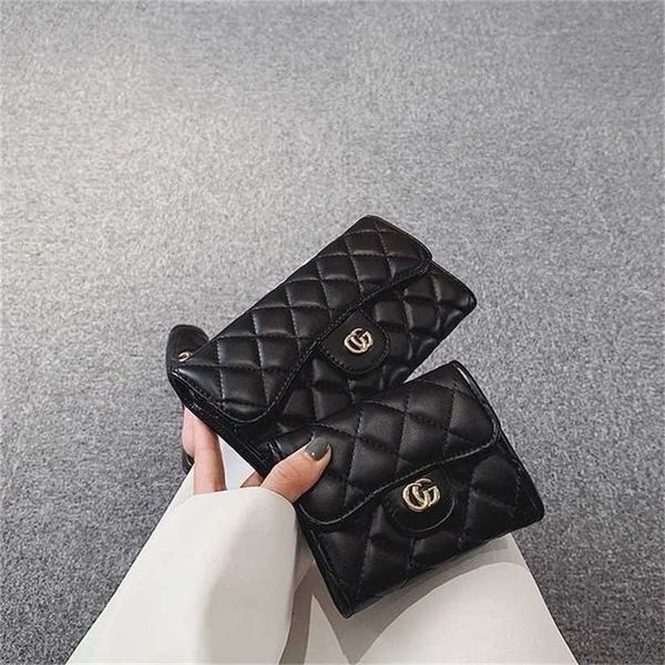 

10% off handbag 2023 new bag female european and small fragrance lingge handbag folding long wallet zero wallet, Red;black