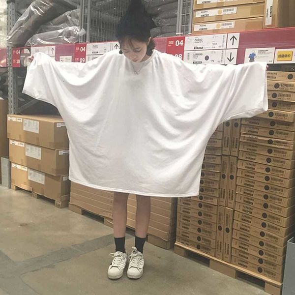 

women s t shirt harajuku oversize hoodie pullovers solid batwing sleeve loose long sweatshirt korean fashions black hoodi 230208, White