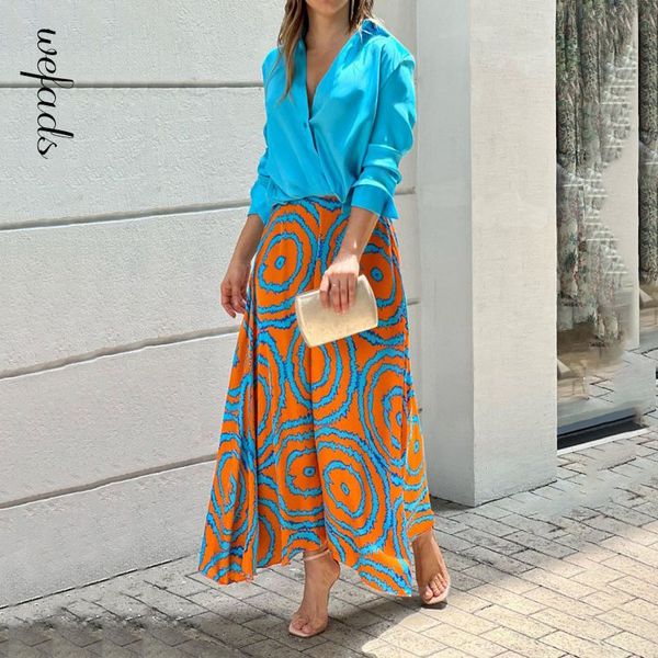 

two piece dress wefads women set lapel solid color print long skirt fashion high streetwear 230209, White