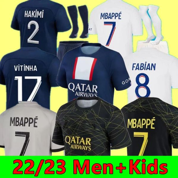 

22 23 soccer jerseys player 30 10 mbappe 7 hakimi sergio ramos wijnaldum maillots psgs football shirt 2022 2023 men kids kit sets uniform en, Black;yellow