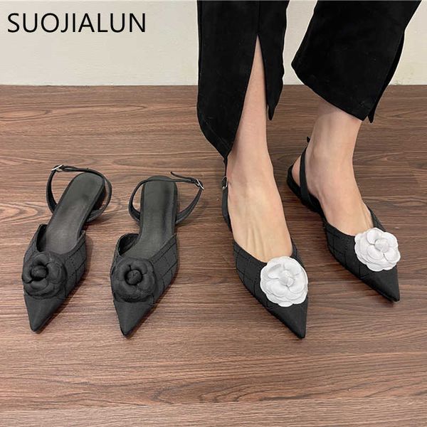 

sandals suojialun 2022 new brand women slingback shoes fashion flower pointed toe slip on ladies eelgant mules flat heel sandal shoes