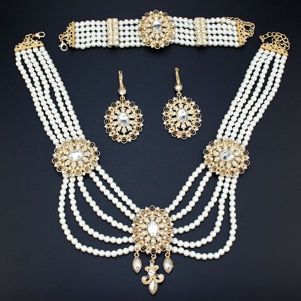

bracelet necklace neovisson 18k gold color morocco luxuriant bride wedding jewelry sets pearl beaded necklace earring bracelet for women 230, Silver