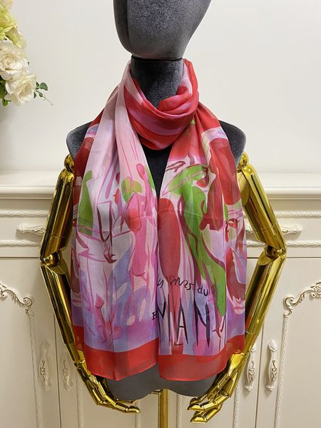 

women's long scarf scarves 100% silk material thin and soft pint letters flowers pattern size 180cm - 65cm, Blue;gray