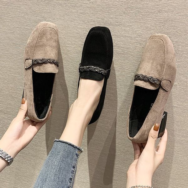 

dress shoes autumn winter women loafers low heels boat shoes square toe dress shoes chain faux suede plush warm ladies shoes plus size 23020, Black