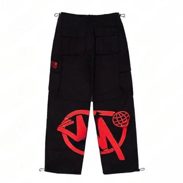 

men's pants hipster fashion letter print casual men women ins fall vintage custom wide leg y2k jeans workwear 230209, Black