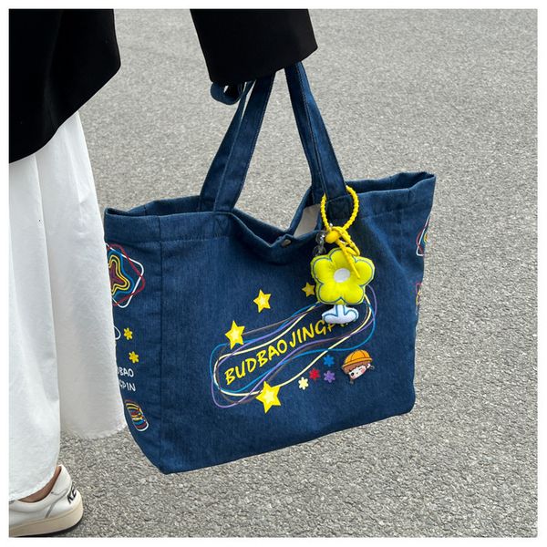 

evening bags denim shopper tote for women men summer large shoulder messenger blue soft canvas crossbody korean eco handbag 2023 230208