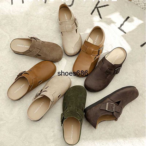 

boken shoes half slippers women's flat bottom inner raised leather shoes spring 2023 new comfortable soft bottom soft four seasons, Black