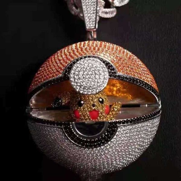

pendant necklaces jiang yunsheng's same full-diamond fairy-ball pendant necklace has a built-in picchu hip-hop cartoon personality coup, Silver