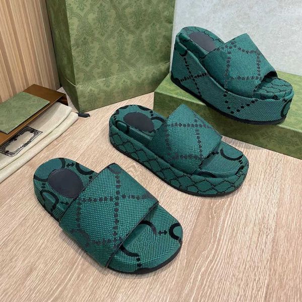 

women's platform sandals slippers slide fashion designer luxury flat high heels flip flops shoes embroidered platform rubber sandal cas, Black