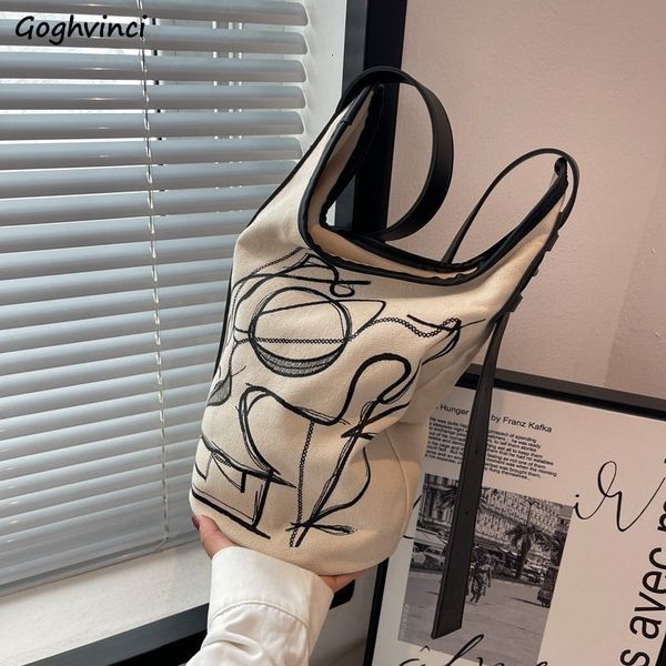 

evening bag canvas shoulder vintage ins large capacity bucket bag all match crossbody graffiti handbags harajuku casual pouch 230208