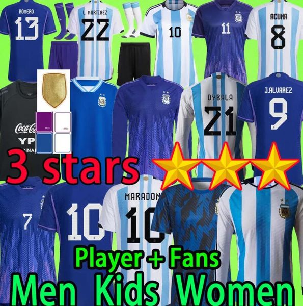 

3 stars argentina soccer jerseys 3xl 4xl men women kids kit 2022 player version long sleeve maradona j.alvarez de paul 2023 di maria footbal, Black;yellow