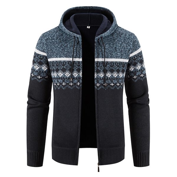 

men's sweaters winter fleece men sweater cardigan hooded knitted print sweatercoat mens casual warm cardigan zipper hooded cardigan men, White;black