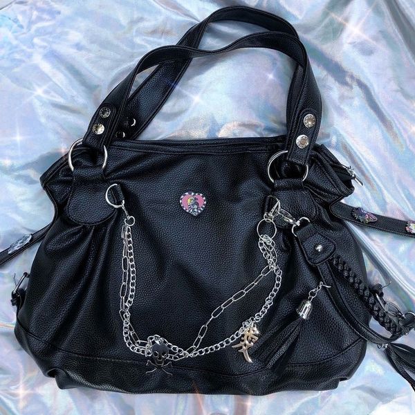 

evening bags xiuya harajuku y2k style shoulder for women japanese gothic tote bag handbags leather shopper with zipper 230208