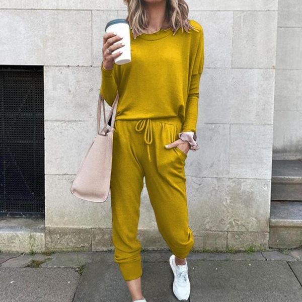 

women's two piece pants chic sweatshirt long sleeve solid color women fall pullover set comfy sporty outfit for daily wear, White