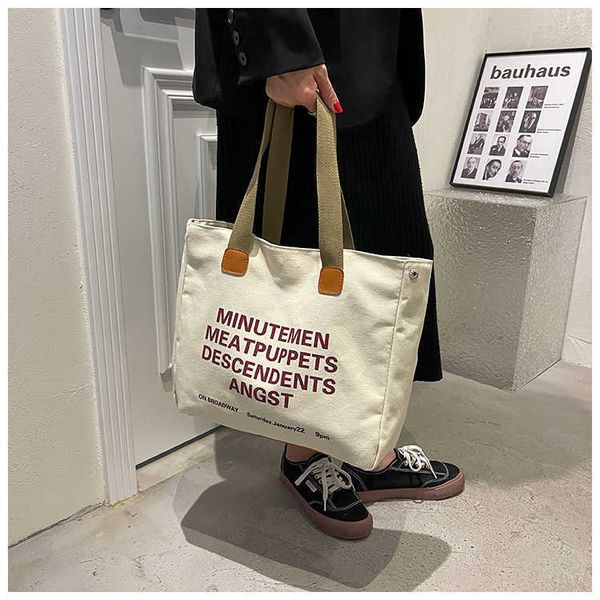 

canvas tote bag for women 2022 new letter hit color shoulder bag female large capacity shopping bag vintage buckle handbags