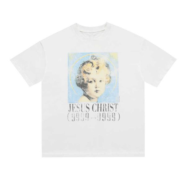 

men's t-shirts frog drift new fashion brand streetwear saint michael vintage retro angel of st michael worn out loose oversized tee t s, White;black