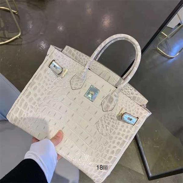 

herme birkin 5a bags new crocodile bone bag leather hand fashion chain classic versatile womens