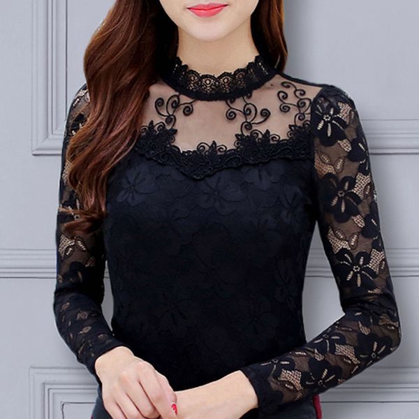 

women's t-shirt woman tshirts lace women's long sleeve women's clothing hollow mesh mujer camisetas 230209, White