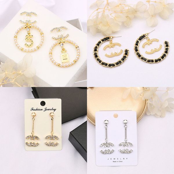 

fashion women designer earrings ear stud designers brand 18k gold plated letters temperament crystal pearl earring wedding party jewerlry, Golden;silver