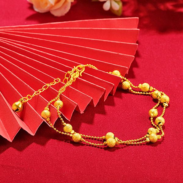 

anklets light luxury imitation 24k gold color anklet korean version sweet threelayer frosted bead sand gold personalized foot jewelry 230209, Red;blue