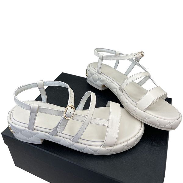 

22ss womens sandals platform wedge heels 3cm/7.5cm round toes slingbacks buckle strap comfortable designer hardware matelasse quilted textur, Black