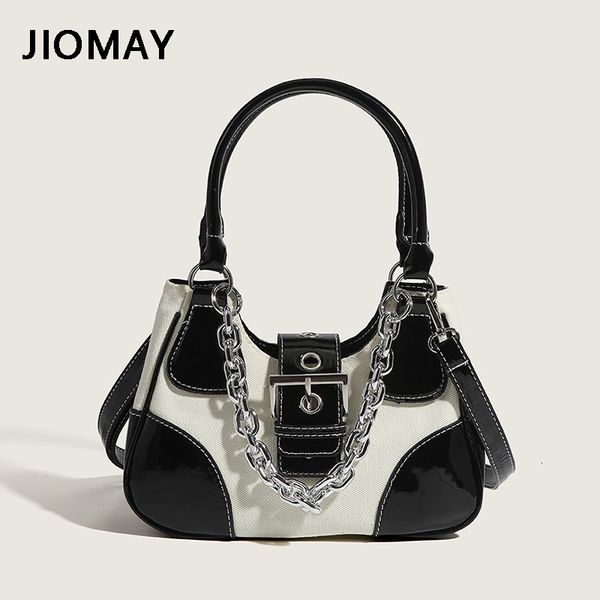 

evening bags jiomay luxury designer handbags women canvas splicing shoulder girls patent leather chain crossbody 230208