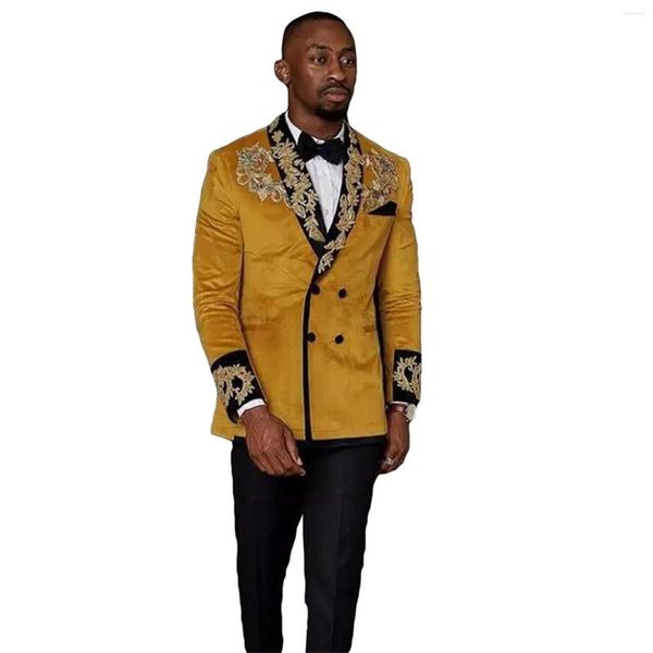 

velvet men's suit gold applique clothing men's custom formal wedding evening dress groomsmen prom suit 2 pieces (jacket & pants), White;black