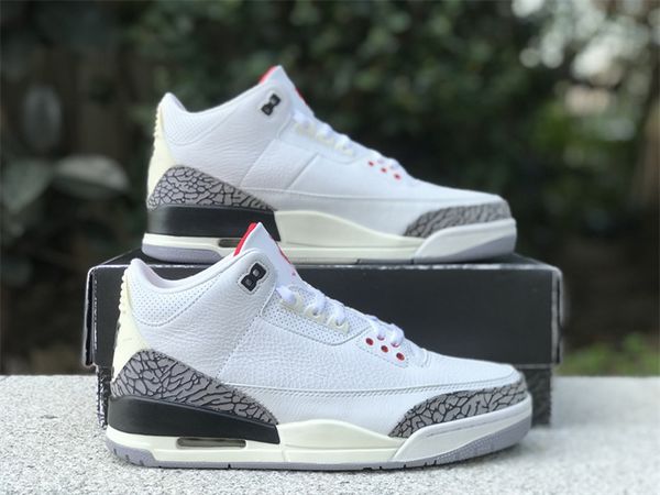 

authentic basketball shoes 3 white cement reimagined 3s summit fire red black cement grey sports outdoor sneakers dn3707-100 with original b, Red;white