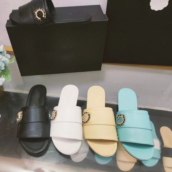 

embroidery thread slippers women's flat heel designer shoes luxury metal letter beach shoes spring summer open toe sheepskin non slip l, Black