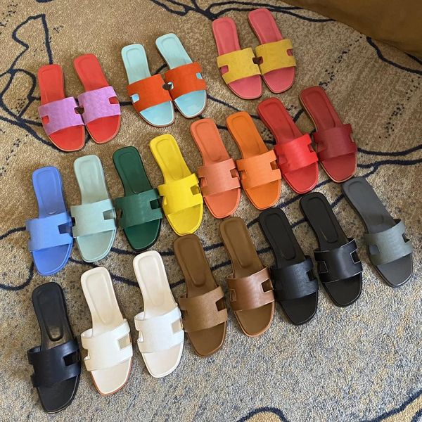 

with box luxury designer h female sandals classic women slippers summer flat shoes fashion beach sandal flat slides ladies h letter flat uj, Black