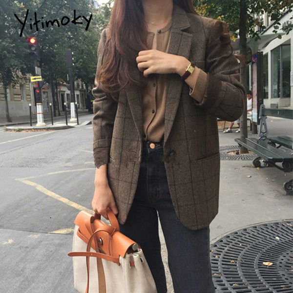 

womens suits blazers office lady and jackets fashion plaid blazer korean coat winter clothes notched single breasted outerwear 230209, White;black