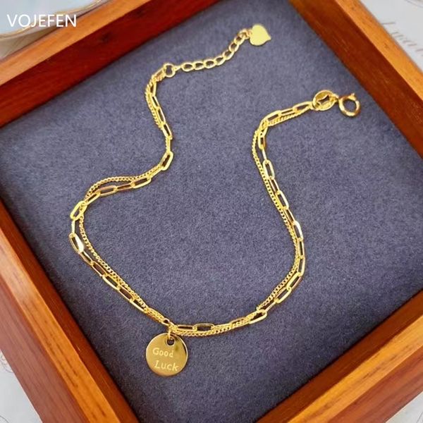 

anklets vojefen au750 18 k real gold anklet jewelry genuine luck pendants double chains adjustable link luxury fashion jewellery goods 23020, Red;blue