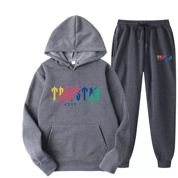 

tracksuits letter-printed mens and womens trapstar multi color two-piece loose hoodie pants jogging suit pk6v, Gray
