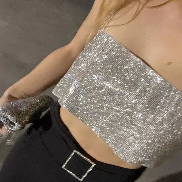 

women s tanks camis women sequin crop y2k chic sleeveless low cut suspender camisole backless for summer pub party clubwear 90s 230208, White