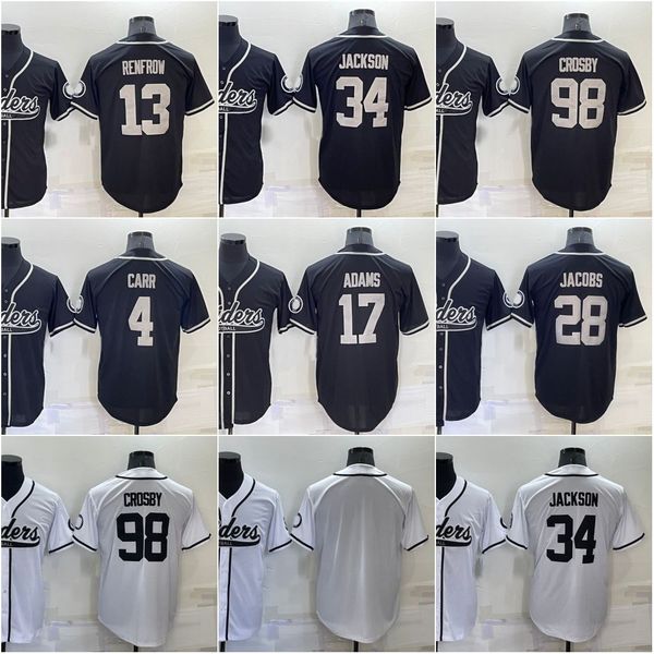 

34 bo jackson rugby baseball joint jersey raiders bo jackson josh jacobs hunter renfrow darren waller derek carr davante adams maxx crosby f, Blue;black