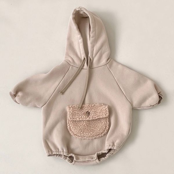 

rompers 0 3 years old bodysuits baby clothes spring and autumn boys girls pullover plush big pocket hooded romper 230208, Blue