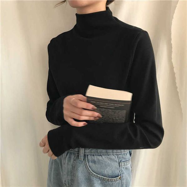 

women's t-shirt turtleneck bottoming shirt for women autumn 2020 new all-matching slim fit white black inner wear long sleeve t-shirt y