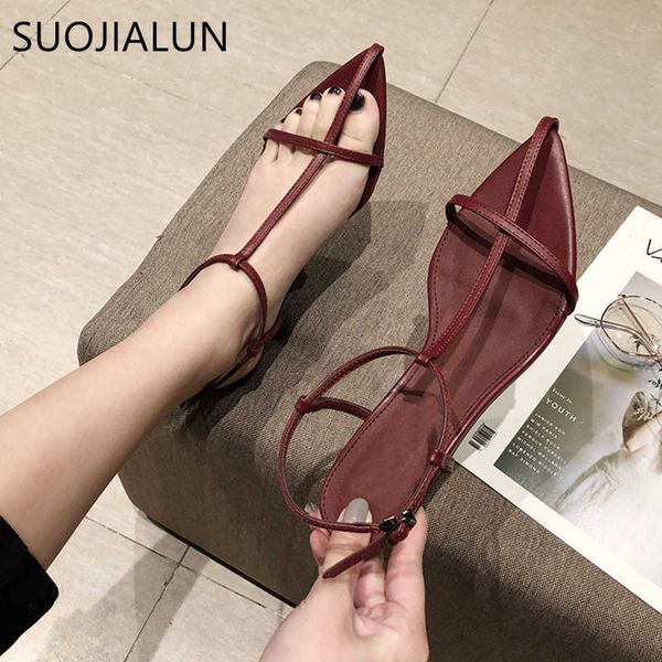 

sandals suojialun 2022 summer new women sandal fashion narrow band ladies gladiator shoes thin low heel ankle strap dress party shoes t23020, Black