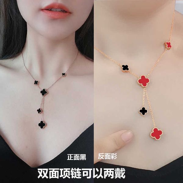 

pendant necklaces fade-resistant and allergy resistant steel four-leaf grass double-sided necklace for women 2021, Silver