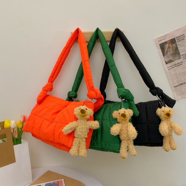 

evening bags crossbody for women winter space pad cotton shoulder cute bear female shopper tote big quilted fluffy padded 230208