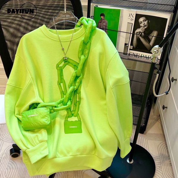 

women's hoodies sweatshirts dayifun high street sweatshirt with bag green oneck pullover long sleeve fashion streetwear chic lady 2302, Black