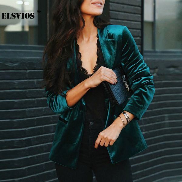 

women s jackets v neck golden velvet small suit autumn women slim solid color long sleeves coat elegant office lady party 230208, Black;brown