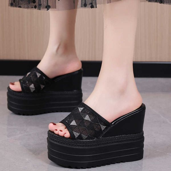 

sandals women slippers summer sequins platform wedge slides woman bling leather beach sandals open toe casual shoes ladies outdoor shoes t23, Black