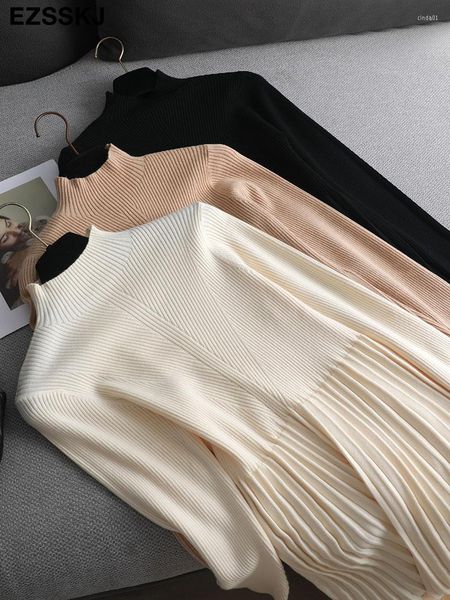 

casual dresses solid women long knit sweater dress turtleneck autumn winter warm a line christmas holiday party, Black;gray