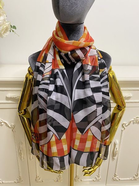 

women's long scarf scarves 100% silk material thin and soft pint letters plaid pattern size 180cm - 65cm, Blue;gray