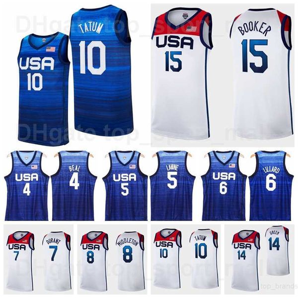 

2021 tokyo summer us basketball jersey 15 devin booker 6 damian lillard 10 jayson tatum 7 kevin durant 5 zach lavine 4 bradley beal team col, Black;red
