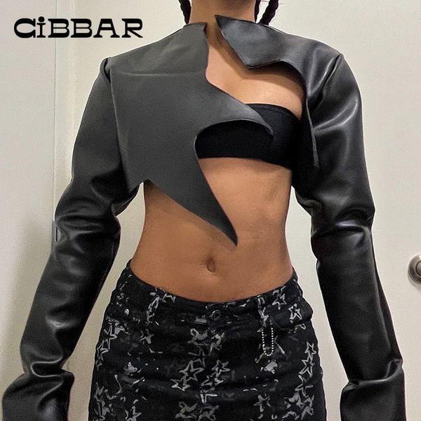 

women s jackets cibbar moto biker irregular cropped punk style long sleeves pu leather cardigan outerwear fashion solid black 230208, Black;brown