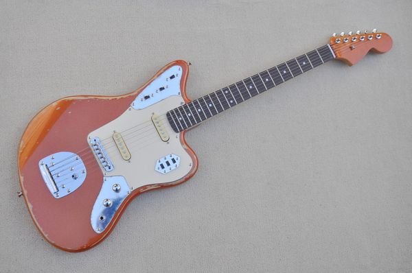 

relic body electric guitar with rosewood fingerboard white yellow pickguard chrome hardware provide customized services