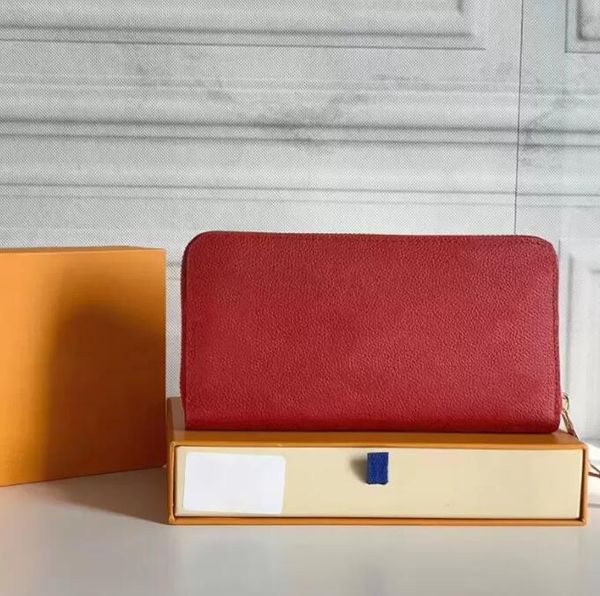 

designers zippy wallet soft leather mens womens iconic textured fashion long zipper wallets coin purse card case holder wih box dust bag 6 c, Red;black