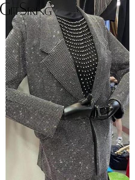 

women's suits blazers getspring women blazer diamond full sleeve ladies coat solid fashion loose leisure long jacket autumn 230208, White;black